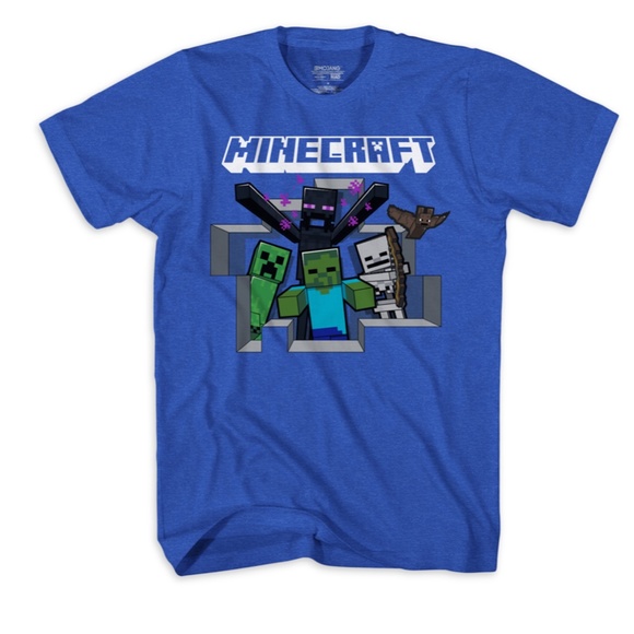 2 NEW MINDCRAFT T-SHIRTS SIZE XL BOYS SIZE 14-16 ATTACK OVERWORLD POPULAR SHIRTS - Picture 3 of 4